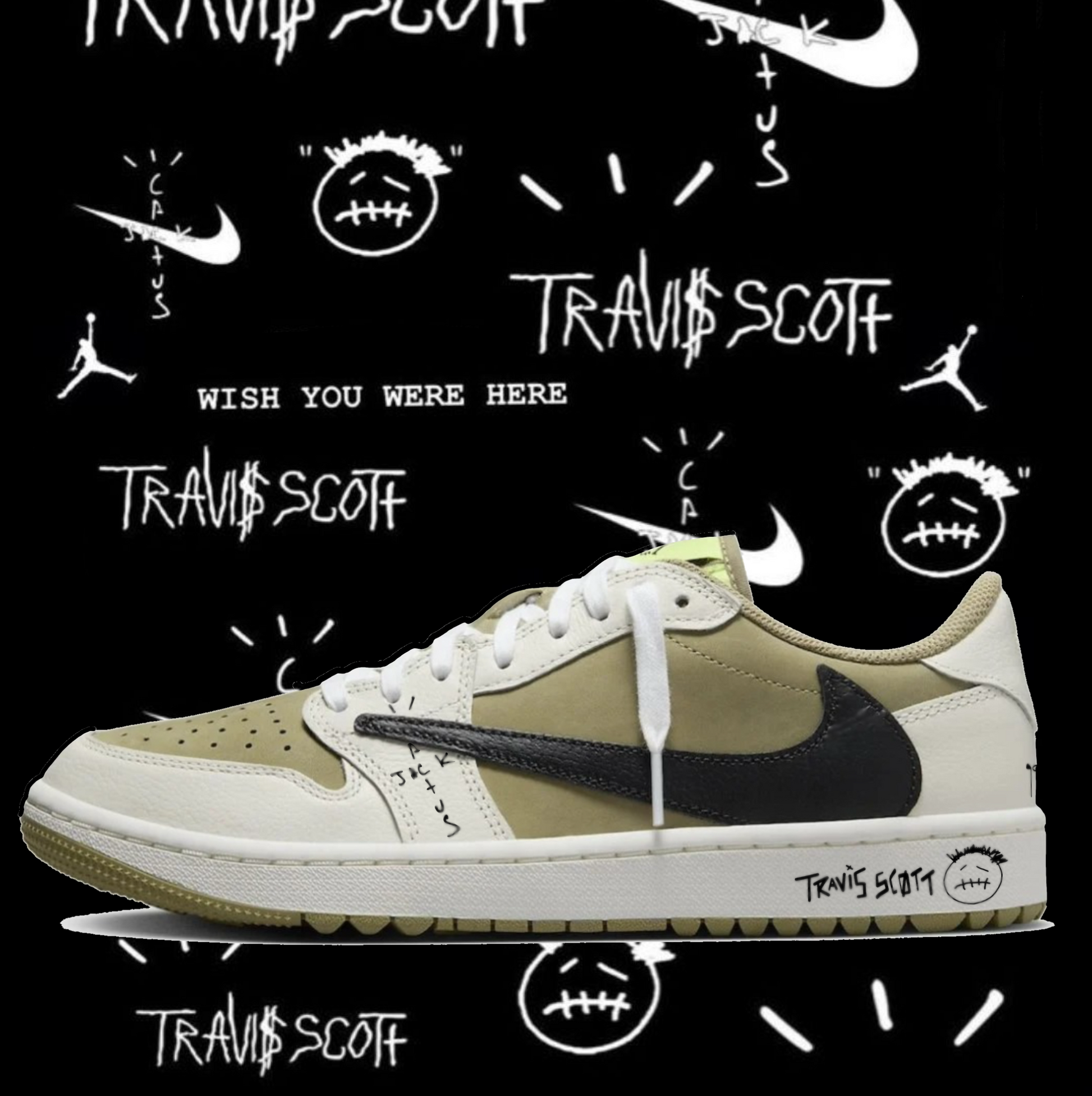 Air Jordan 1 Low Golf Travis Scott Custom Paint Sneakers