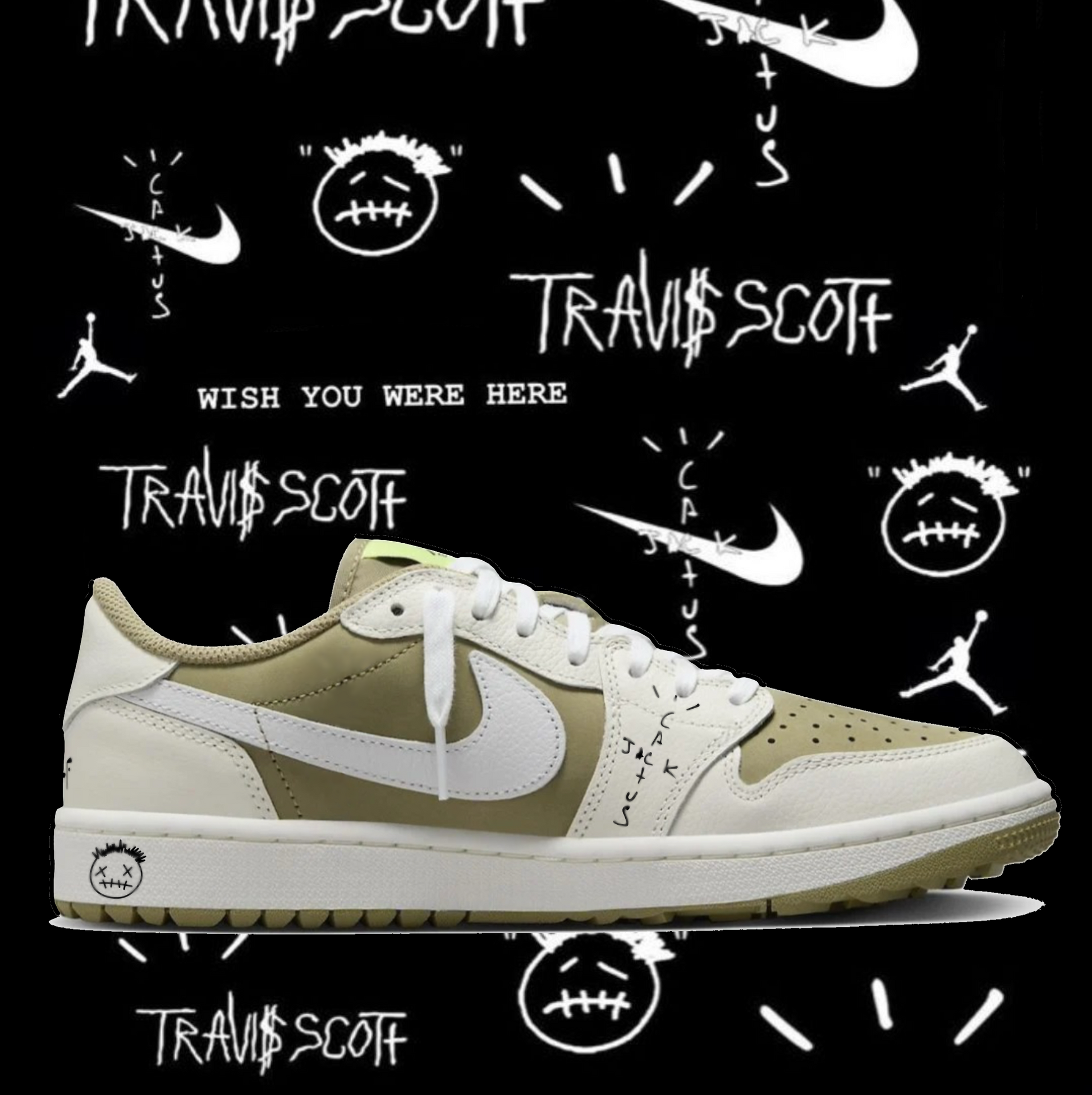 Air Jordan 1 Low Golf Travis Scott Custom Paint Sneakers