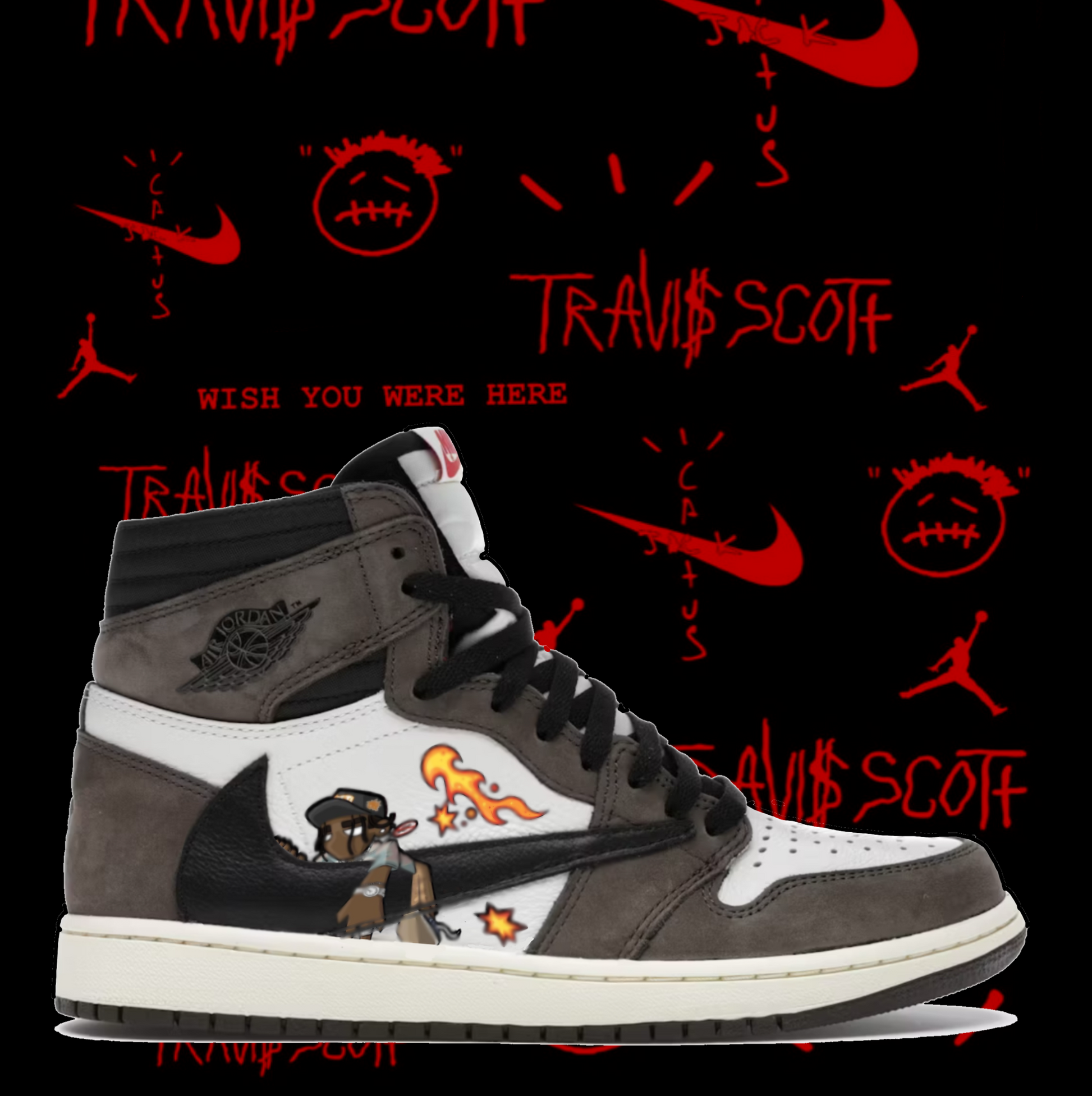 Air Jordan 1 High Travis Scott Custom Paint Sneakers