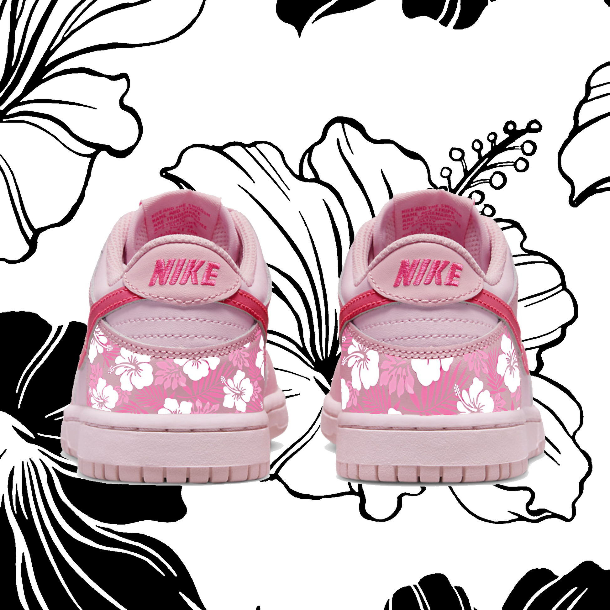 SB Dunk Low Triple Pink Hibiscus Custom Paint Leather Sneakers