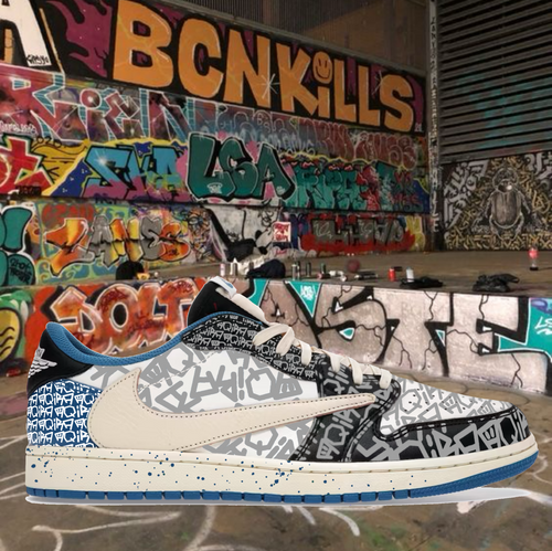 Air Jordan 1 Fragment × Travis Scott  Graffiti Custom Paint Sneakers