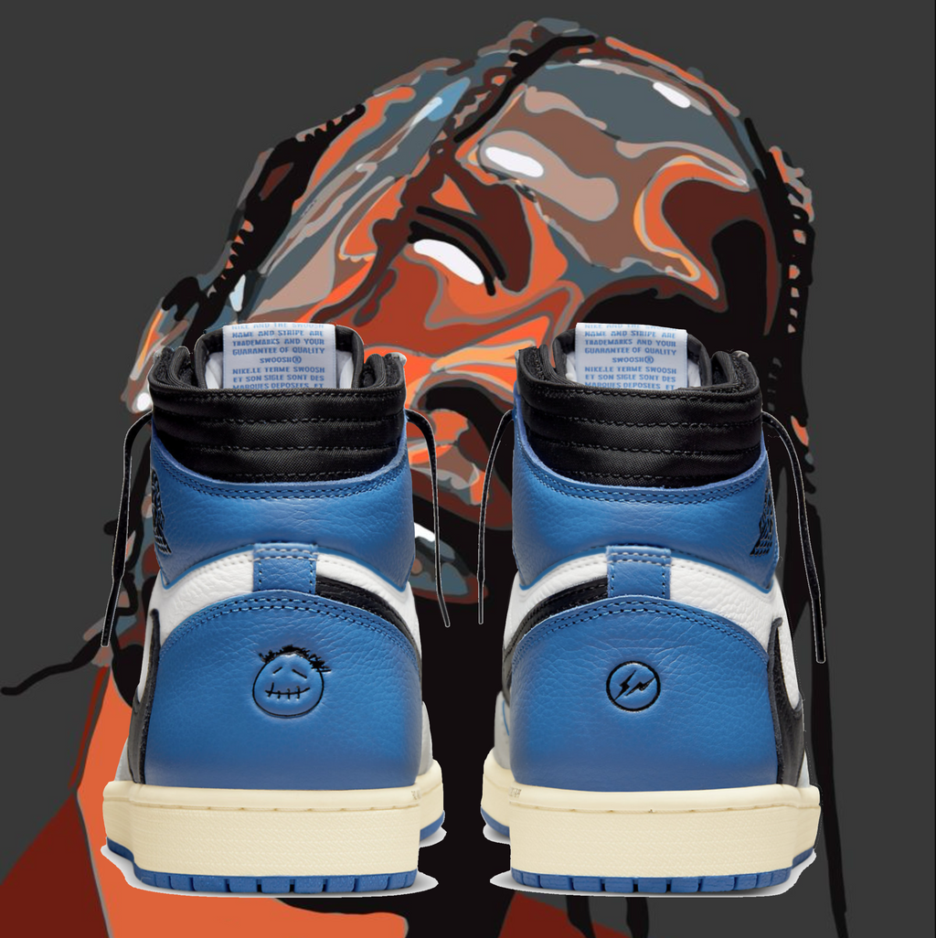 Air Jordan 1 Retro High OG × Travis Scott Fragment Blue Pin Line Custom Paint Sneakers