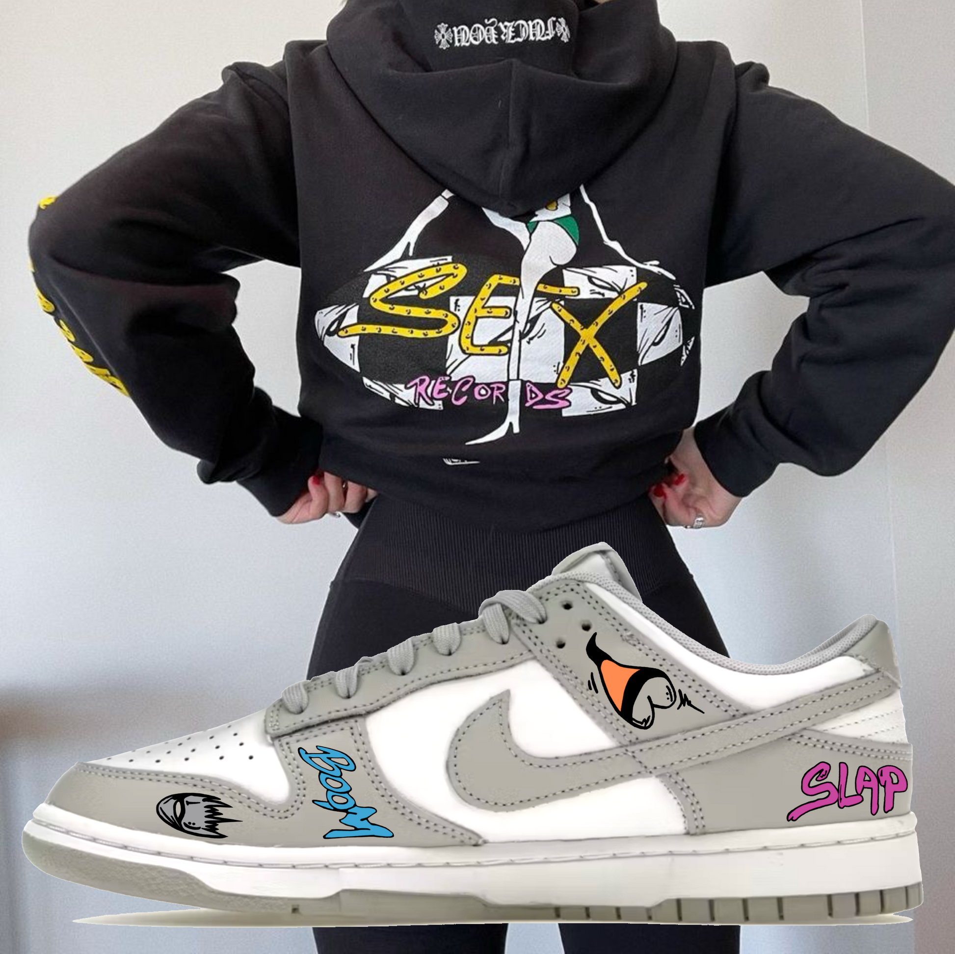 SB Dunk Low Gray Frog Base Sex Record Custom Paint Sneakers