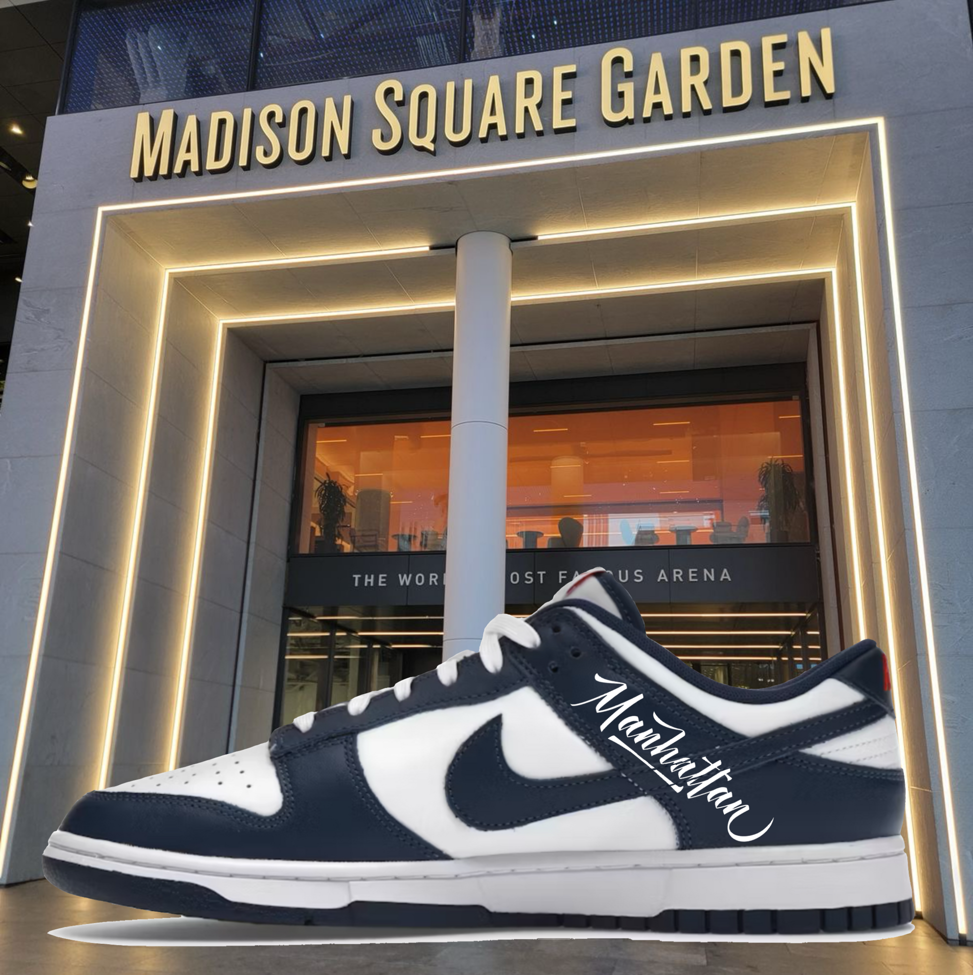 SB Dunk Low Valerian Blue Base Madison Square Garden Design Custom Paint Sneakers